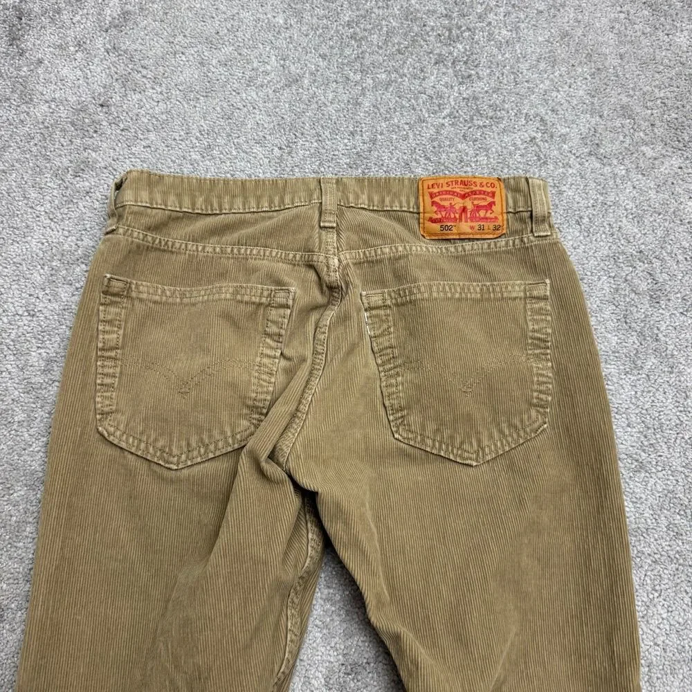Levi's 502 Corduroy Straight Pants Mens 31 Brown Cord Tan Cotton Stretch Casual